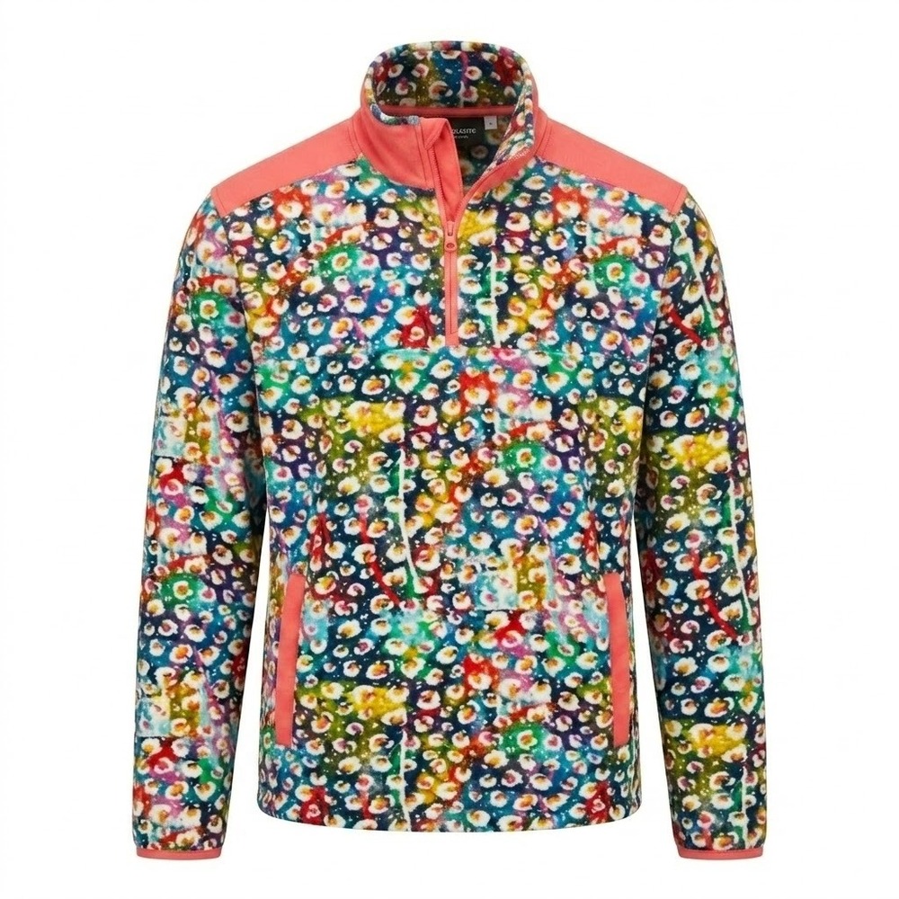 NEW Chubbies Mens Large Rainbow Leopard Quilted Quarter-Zip‎ Pullover Multicolor